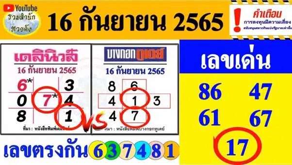 เลขเด่น เลขเด็ด 16/9/65